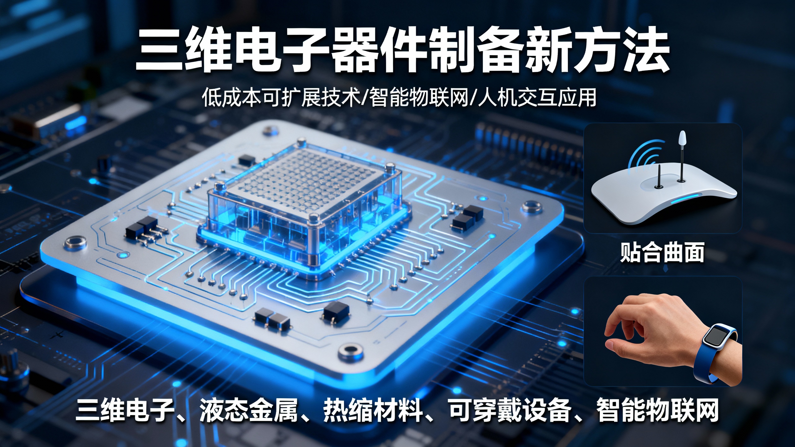 可自由弯曲表面的三维收缩电子器件