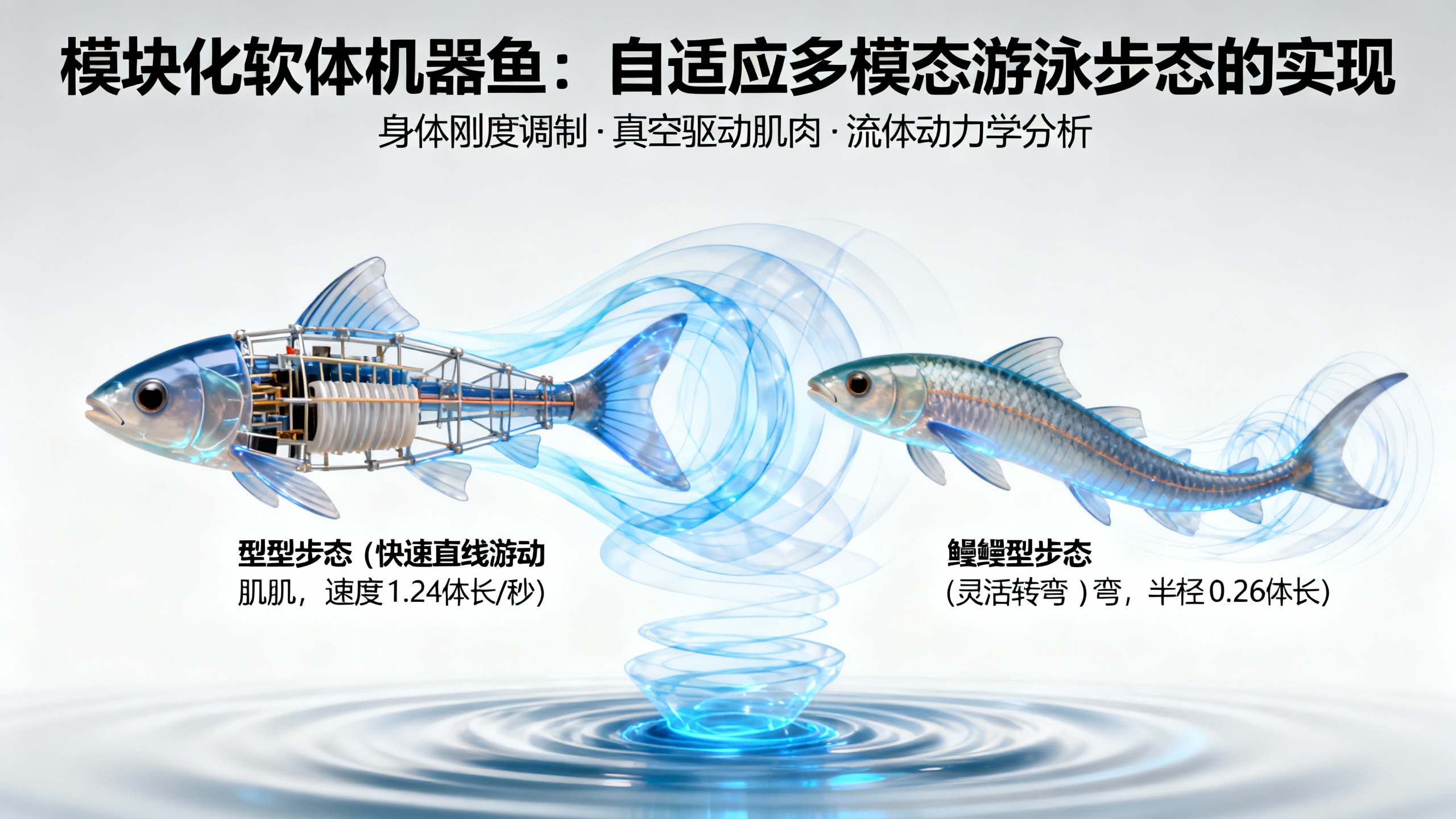 可变形软体机器鱼的灵活多模式游泳方式