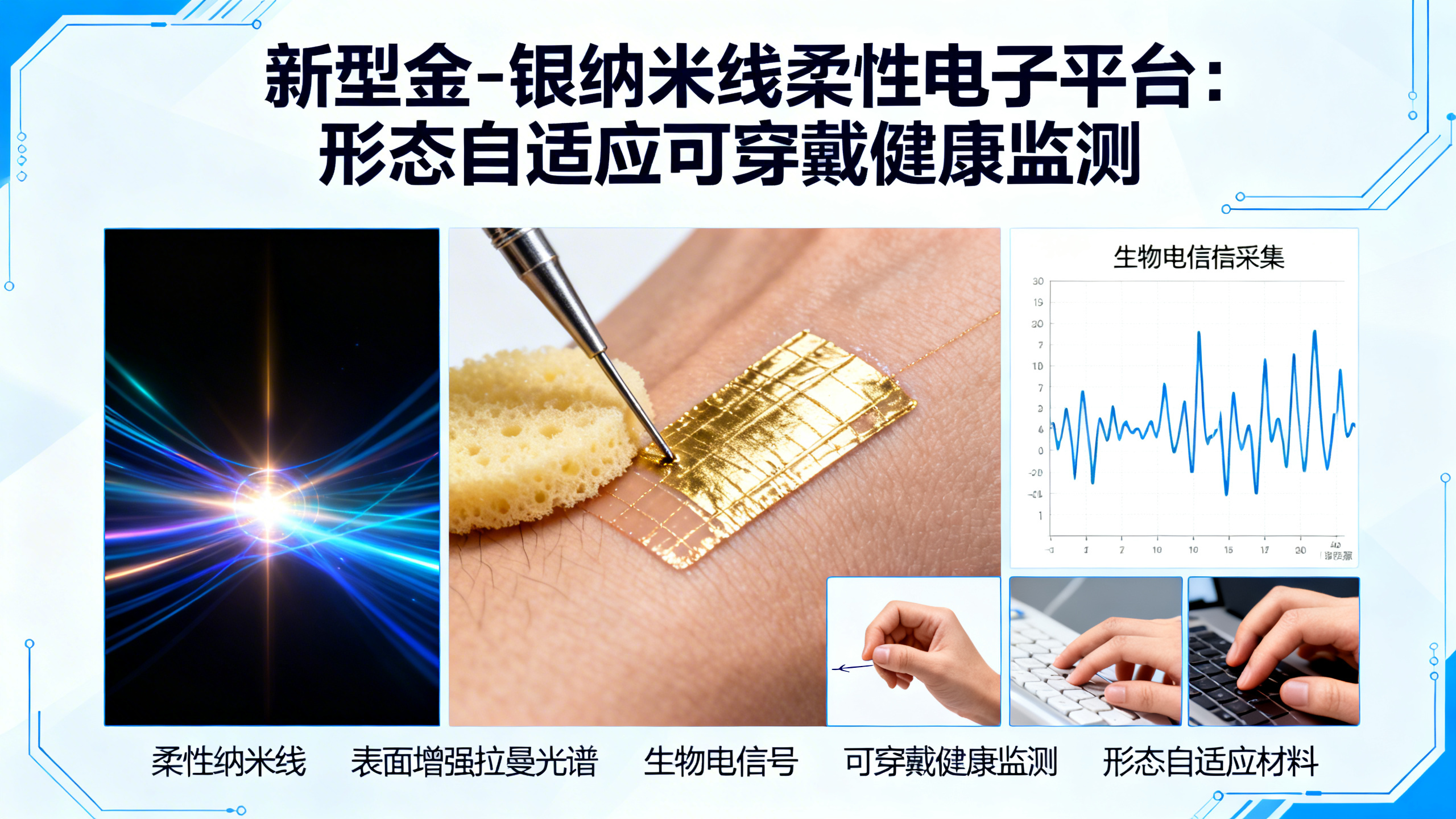 可变形金-银纳米线弹性电子器件：让柔性表面增强拉曼检测和生物电信号监测二合一