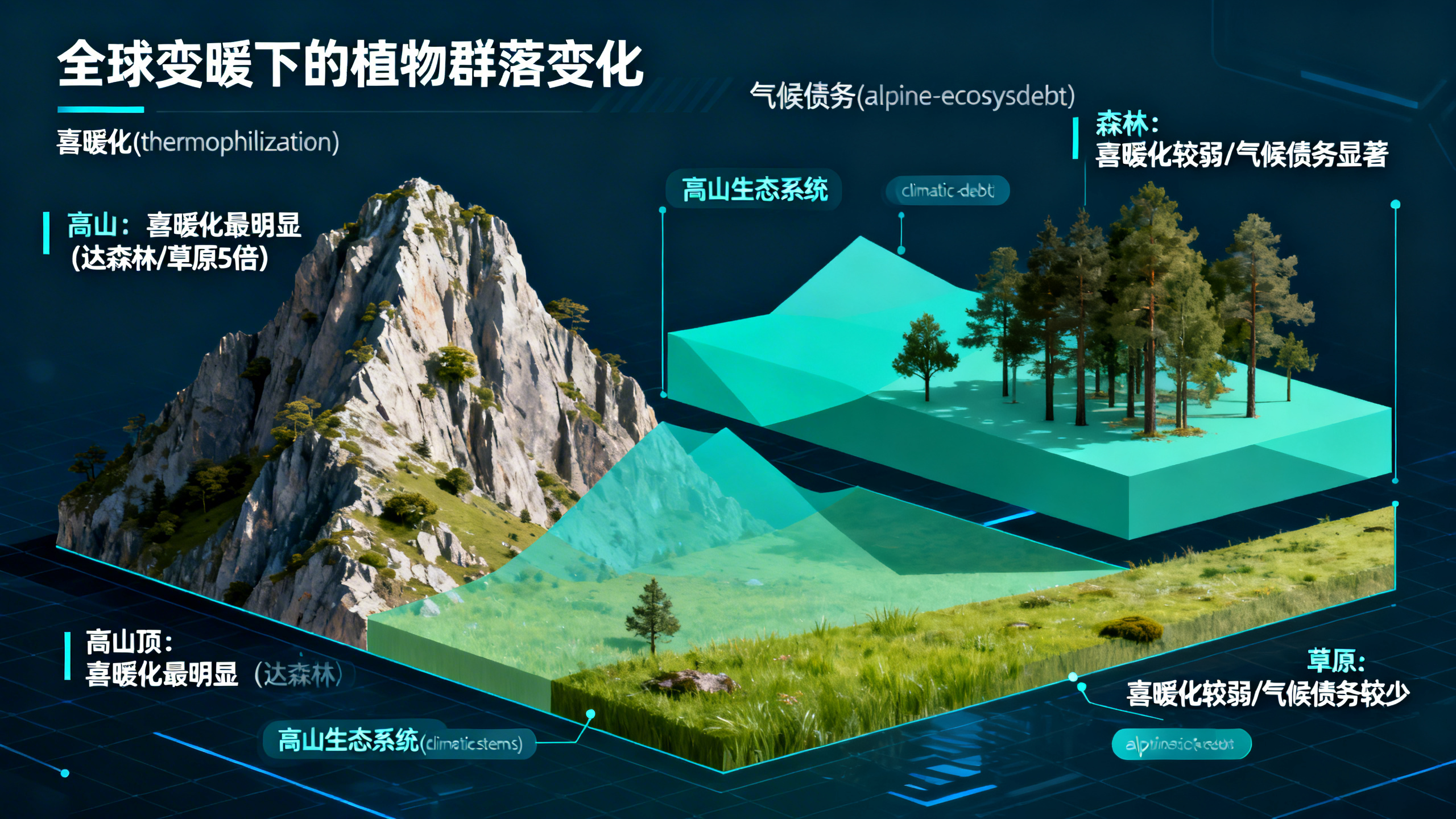 森林、草原和高山山顶的变暖趋势有何不同？