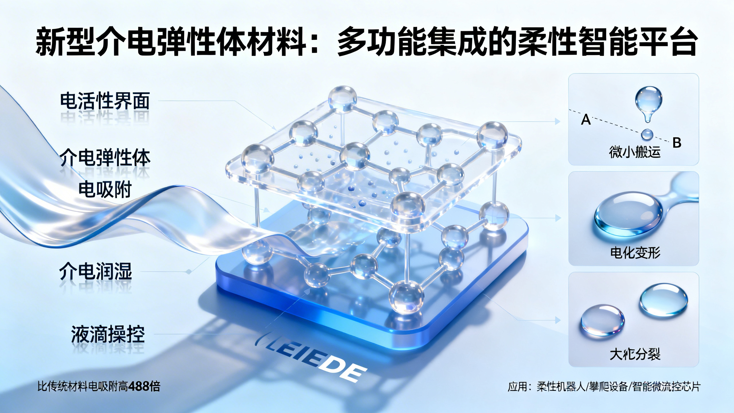 超强静电吸附与多功能液滴操控的智能柔性材料