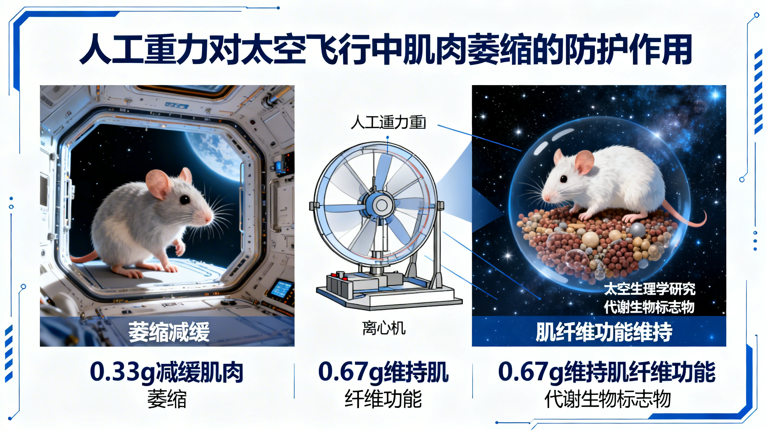 0.33克和0.67克两种剂量的某种物质，在小鼠太空飞行期间分别起到防止肌肉萎缩和维持肌肉功能与肌纤维类型的作用
