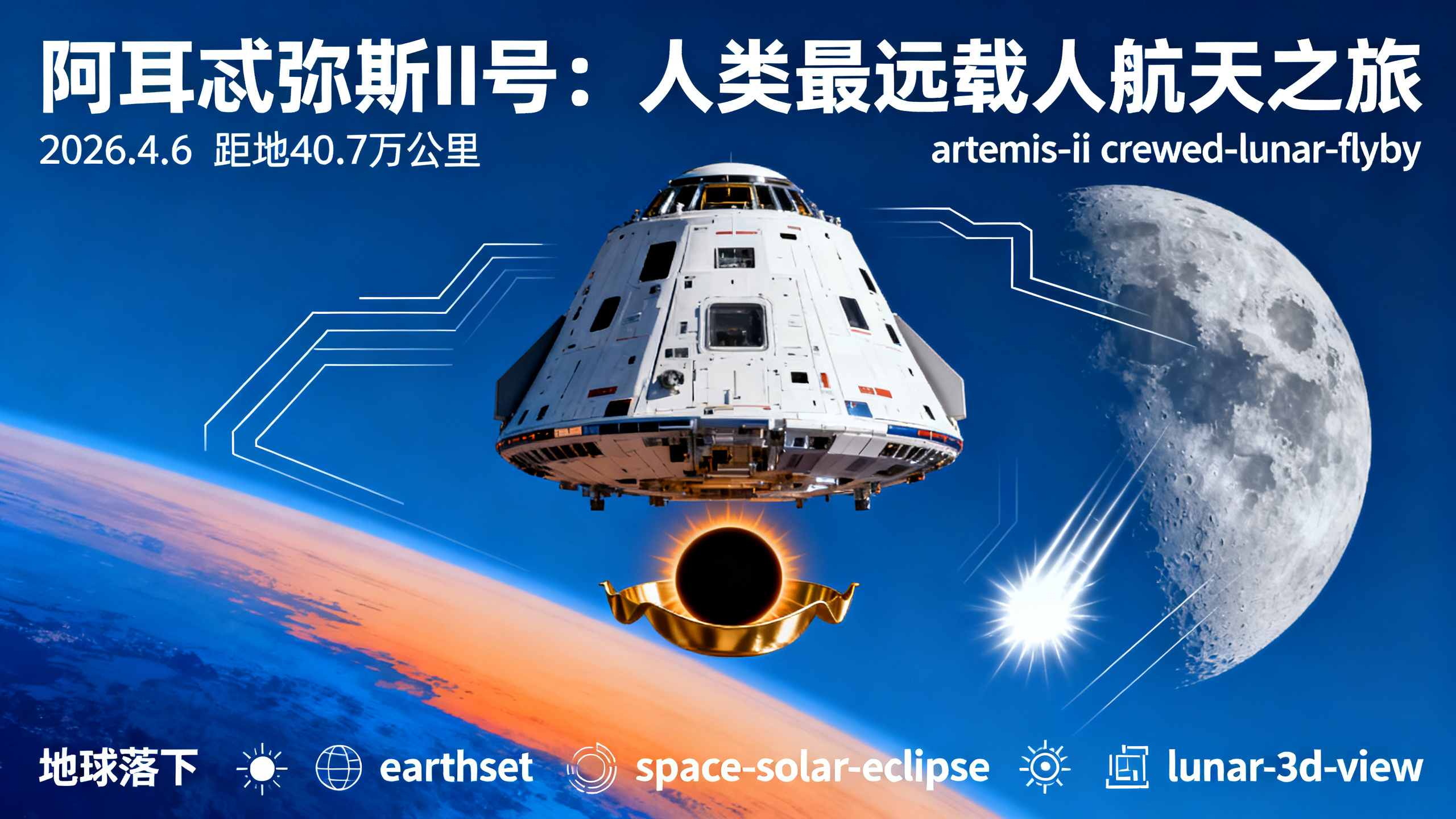 “阿耳忒弥斯2号”拍下地球缓缓沉入月球地平线的奇景