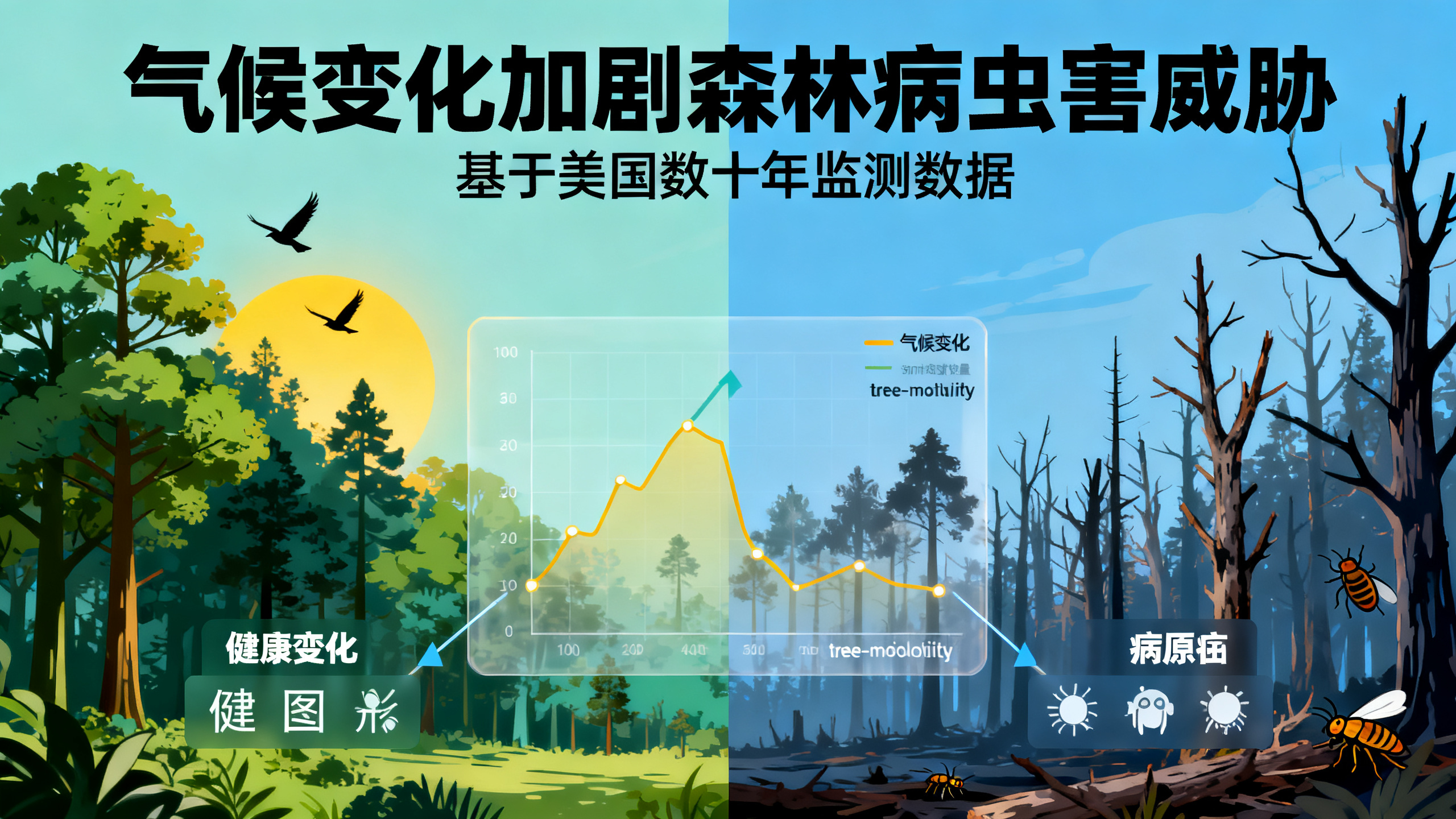 气温升高，森林害虫肆虐树木
