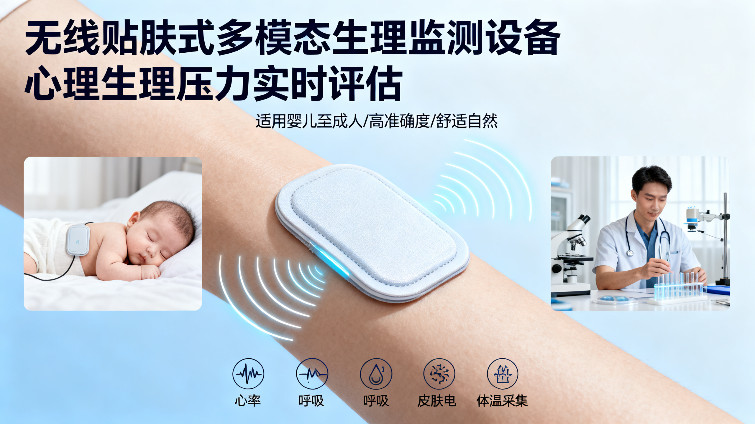 可贴在皮肤上的无线多指标心理生理监测仪