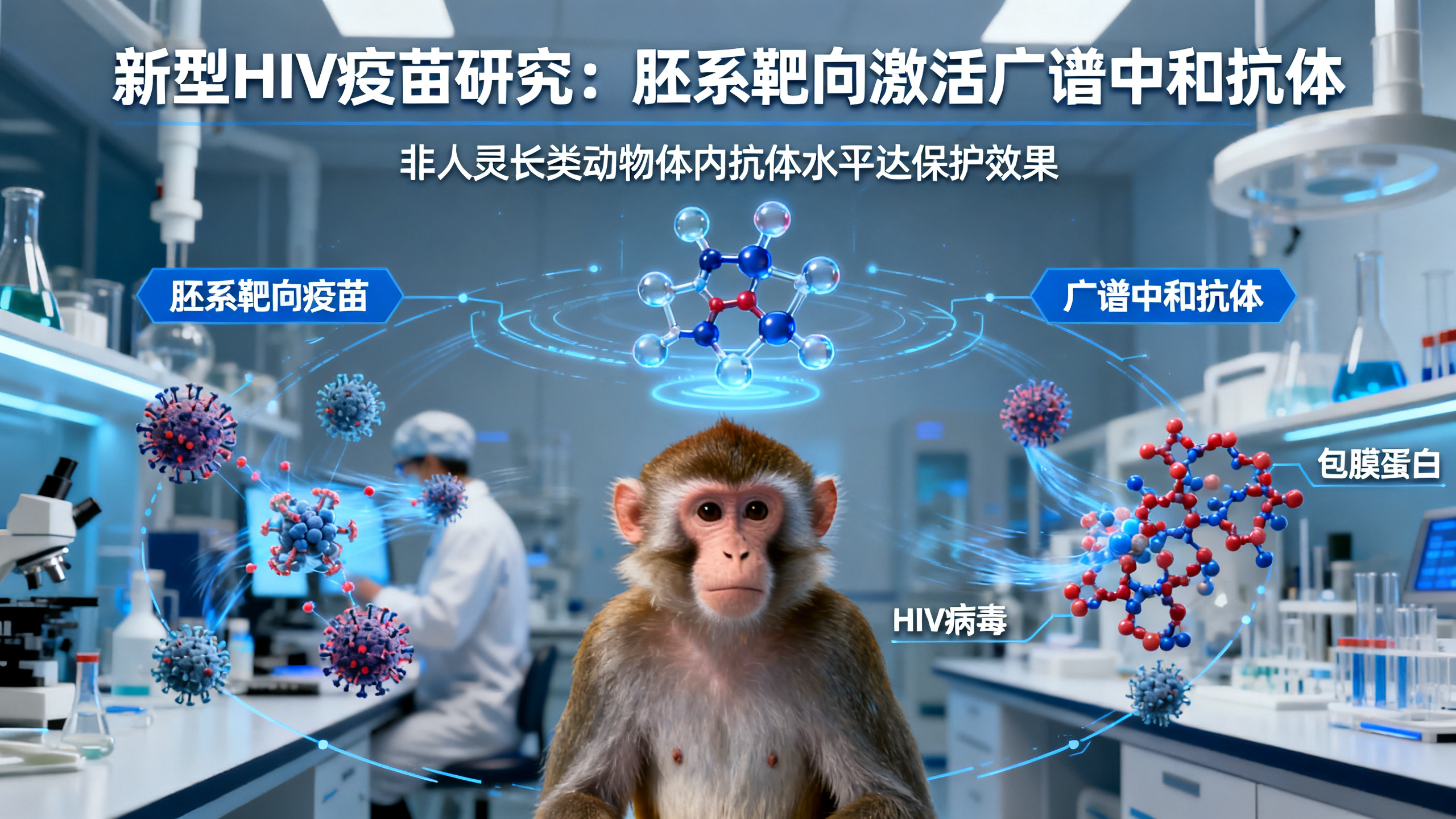疫苗让灵长类动物产生能对抗多种艾滋病病毒的抗体